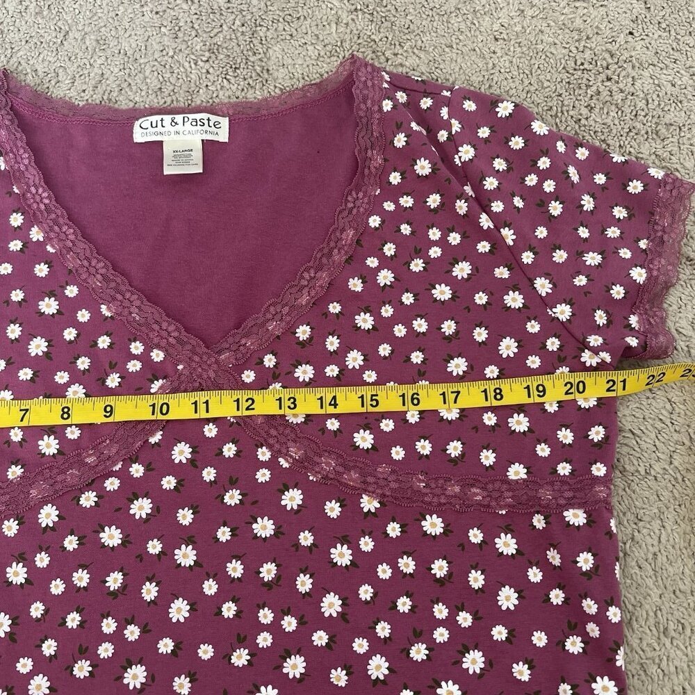Cut & Paste Size L Short Sleeve V-Neck Floral Coquette Girl Babydoll Crop Tee - Picture 7 of 7